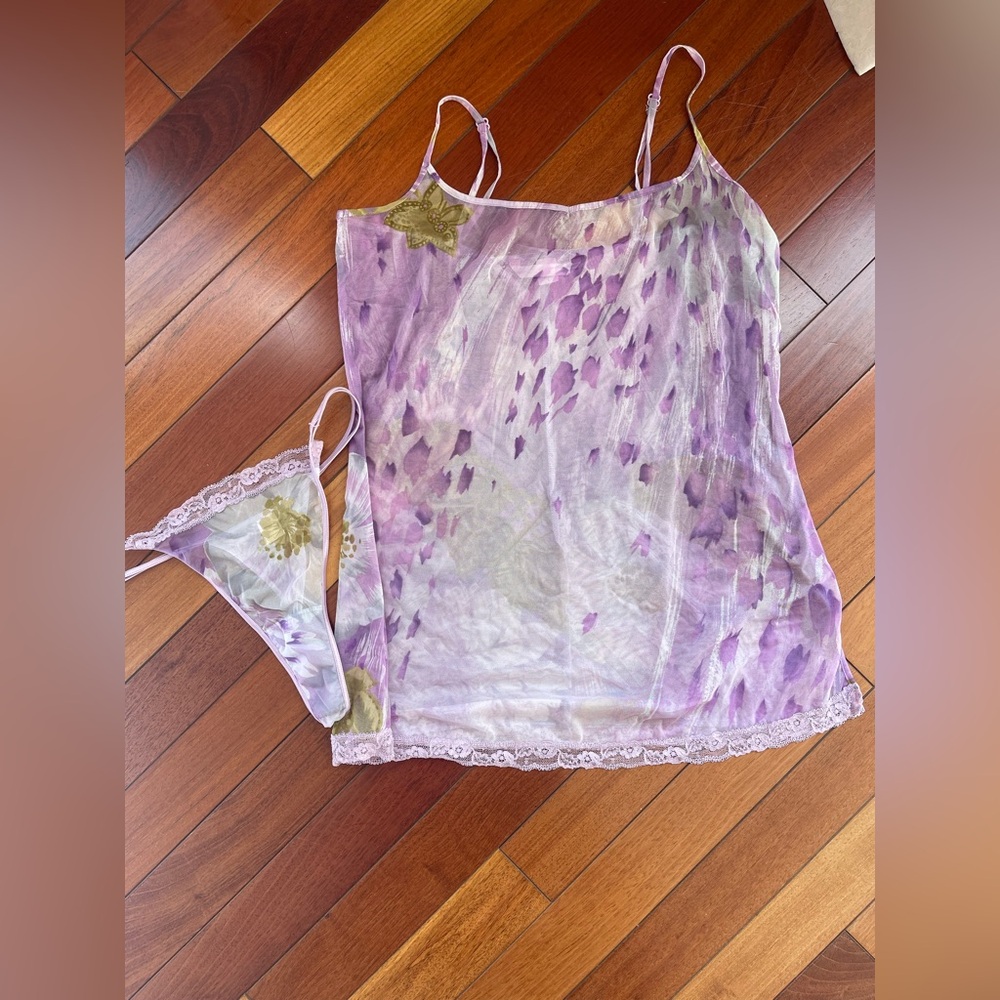 Victorias Secret Vintage Purple Net & Lace nylon slip dress/lingerie woman’s L